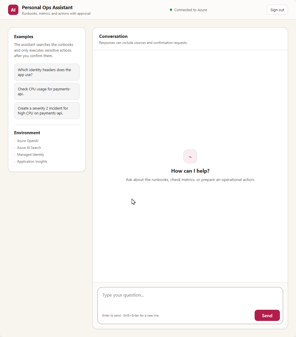 Validated personal assistant interface requesting explicit confirmation before creating an incident
